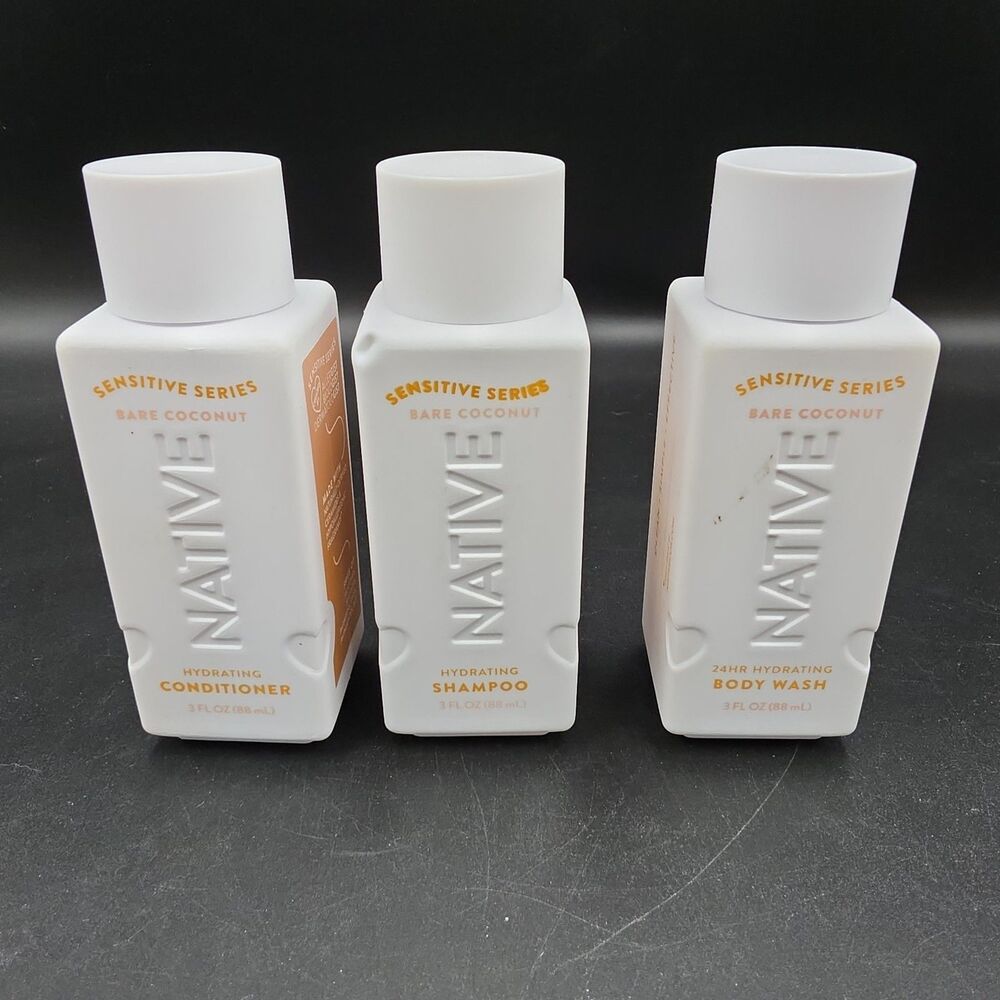NATIVE Sensitive Bare Coconut Travel Set  Shampoo Conditioner Body Wash 3 oz